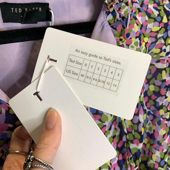 Ted Baker London Karlie Multicolor Black Smocked Detail Tiered Mini Dress 14 New - Picture 12 of 14